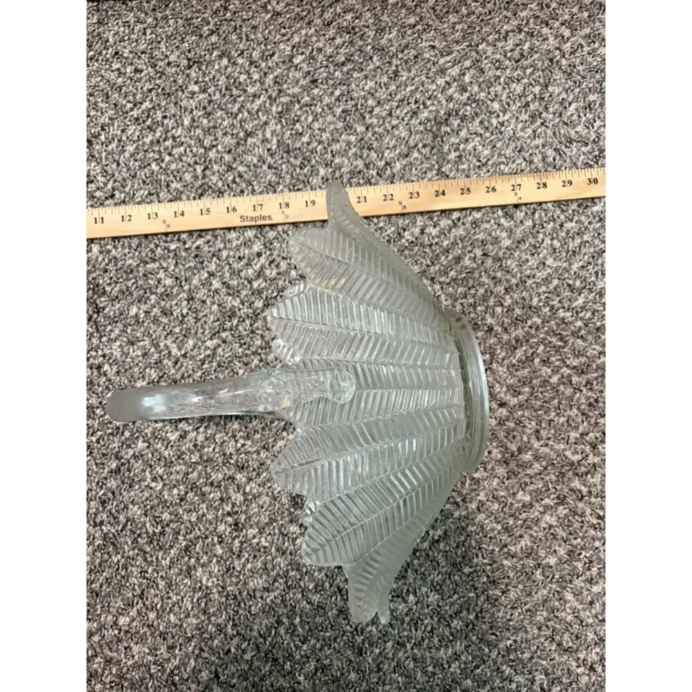 vtg LE smith clear glass feather pattern basket with handle